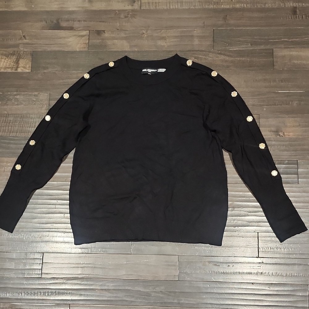 Karl Lagerfeld Black Sweater with Gold Button Accents